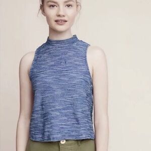 ANTHROPOLOGIE Postmark‎ Large Indigo Blue White Striped Mock Neck Tank Top M